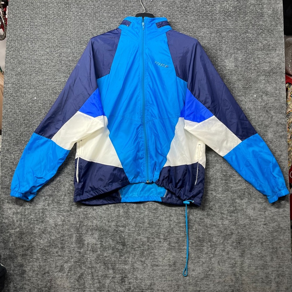 Vintage Nike Windbreaker Jacket Men's Blue Navy White Colorblock Full Zip - XL